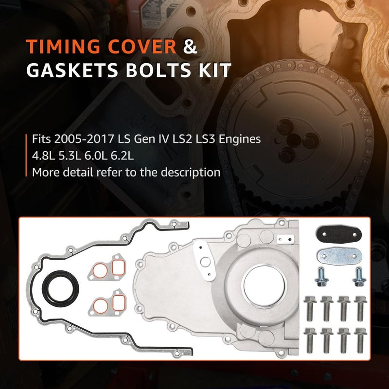 CHARMKER LS Front Timing Cover w/Gaskets bolts kit Compatible with LS2 LS3 Gen Ⅳ LSx Non-VVT 4.8L 5.3L 6.0L 6.2L Engines Replace 12633906 12600326 Aluminum Parts - Image 2